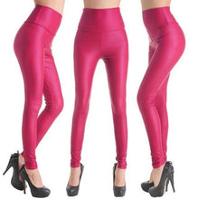 Fashion Faux Leather High Waist Leggings | Bright Black-Leggings-SHED71-NO13 Rose Red-L-SHED71