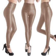 Fashion Faux Leather High Waist Leggings | Khaki-Leggings-SHED71-NO18 Khaki-L-SHED71