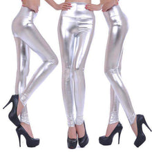 Fashion Faux Leather High Waist Leggings | Silver-Leggings-SHED71-NO20 Silver-L-SHED71