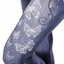 Fashion Slim Jeans Leggings | Butterflies Black Washed-Leggings-SHED71-SHED71