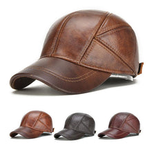 Winter Genuine Leather Baseball Cap with Ear Flaps | Brown-Caps-SHED71-SHED71