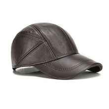 Winter Genuine Leather Baseball Cap with Ear Flaps | Brown-Caps-SHED71-SHED71