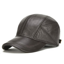 Winter Genuine Leather Baseball Cap with Ear Flaps | Brown-Caps-SHED71-Dark Brown-SHED71
