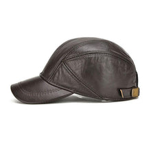 Winter Genuine Leather Baseball Cap with Ear Flaps | Dark Brown-Caps-SHED71-SHED71