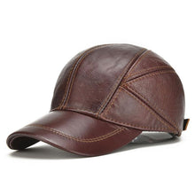 Winter Genuine Leather Baseball Cap with Ear Flaps | Dark Brown-Caps-SHED71-Brown-SHED71