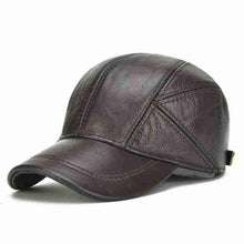 Winter Genuine Leather Baseball Cap with Ear Flaps | Dark Brown-Caps-SHED71-Dark Brown-SHED71