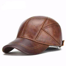 Winter Genuine Leather Baseball Caps with Ear Flaps | Light Brown-Caps-SHED71-Light Brown-SHED71